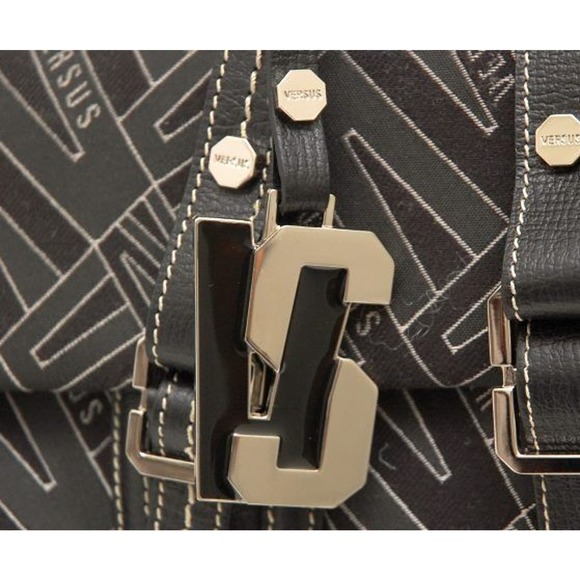 VERSUS by Gianni Versace Italy Large Jacquard Satchel Carryall Bag Handbag Black - Picture 8 of 9